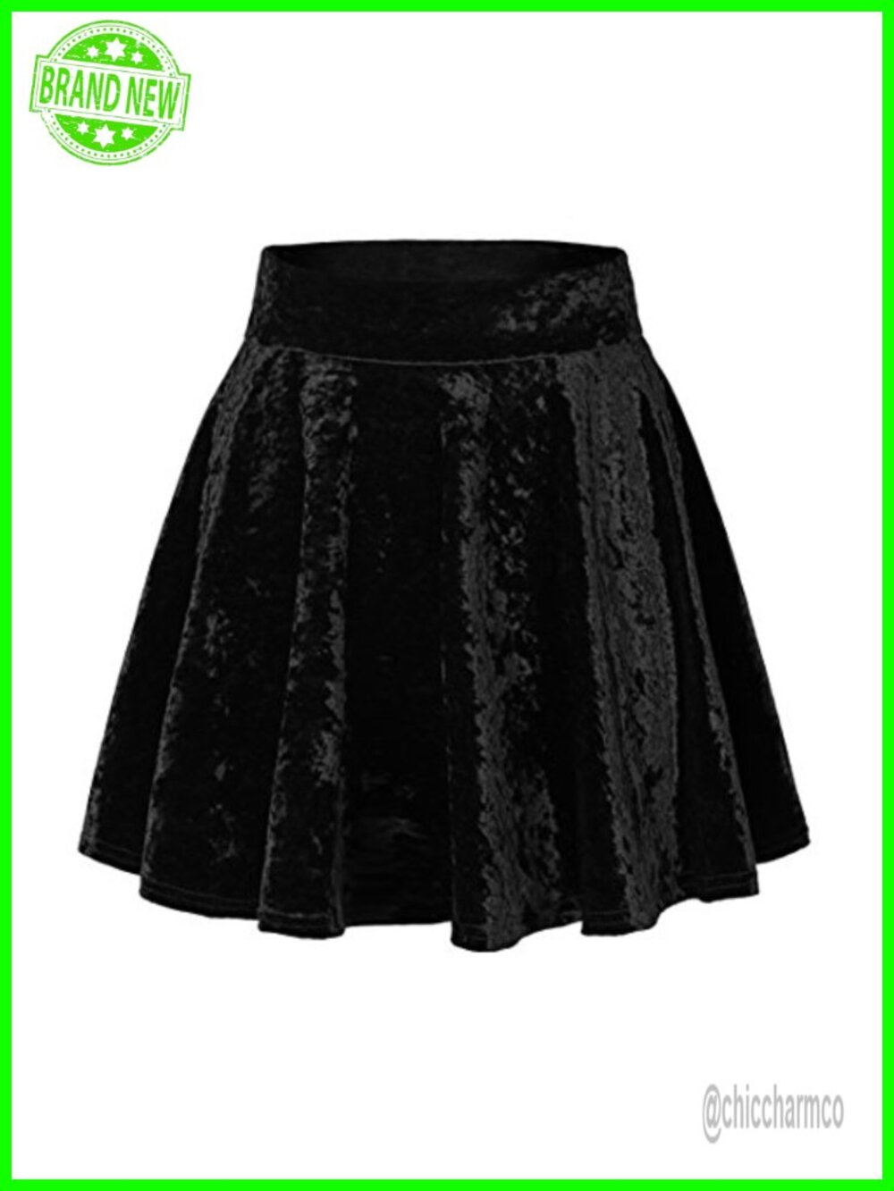 Crushed Velvet Mini Skater Skirt Pleated Stretchy A-Line